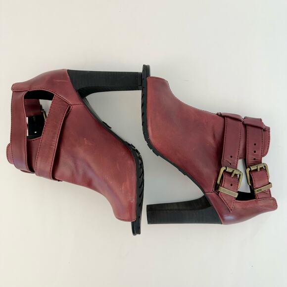 Diesel High Heel Booties Peep-Toe Dark Red Combat Sole | Size US 9 - Picture 5 of 12